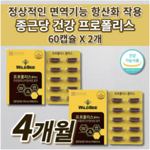 종근당 호주산 비 프로폴리스 아연 셀렌 면역력 높이는 면역 증강제 코 목 입 잇몸 기관지 건강 항산화 유해산소 억제 몸속 염증 제거 세포 보호 에 좋은 천연 항생제 영양제 60캡슐, 2개