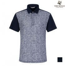 [TREMOLO] 메쉬 프린트 배색 반팔 카라 티셔츠__TRBASVM2531