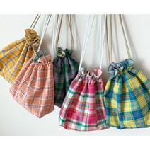 빈티지 체크 복주머니 파우치 미니가방