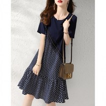 여리 잔꽃 사선배색 프릴 루즈핏 반팔원피스 큰원피스 우아한원피스 시원한여름원피스