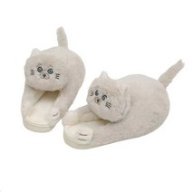 귀여워 포옹 고양이 슬리퍼 여성 남성 겨울 홈 슬라이드 Kawaii 층 신발 모피 소녀 흰색 노새 재미 귀여운 선물, 5.5, Beige, 100