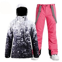 브랜드 여성용 스노우 슈트 야외 스포츠 의상 방수 방풍 세트 스키 재킷 및 스트랩 팬츠 소녀용, 02 picture jacket pant_01 XS