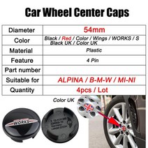 휠캡 자동차 휠 센터 허브 캡 림 커버 54MM 4 개 미니 존 쿠퍼 S 작동 JCW One + R56 R60 R61 F54 F55 F56, 08 54mm Black-Flag