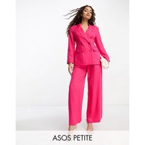 ASOS DESIGN 핫 핑크 쁘띠 리넨 더블 브레스티드 수트 블레이저