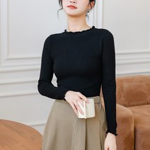 오버클래쓰 여성 라운드넥 니트 긴팔 슬림핏 캐주얼 데일리 심플