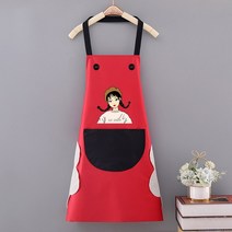 확대 포켓 만화 패턴 방수 오일 방지 Pinafore 홈 킹 요리 청소 턱받이 PVC 여성 커피 주방 앞치마, 2WQ-46446-010
