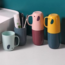 1+1 휴대용 양치컵세트 뚜껑있는 칫솔케이스, 핑크