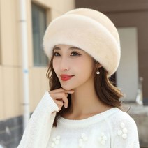 리얼밍크모자 여성 통밍크털 가을겨울 귀마개 밍크털 보온 패션 밍크베레모자 중년여성모자