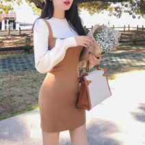 배색 니트 원피스