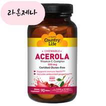 (믿고보는 아이엠샵) 미국 컨트리라이프 Country Life 츄어블 아세로라 비타민C 500mg 90웨이퍼 품절 시 대체 상품 추천, 1개, 90개