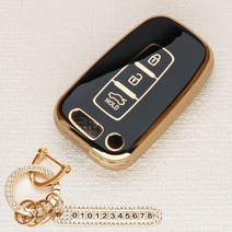 튜모 기아 K3 K5 K7 K8 K9 스포티지 쏘렌토 카니발 EV6 니로 스팅어 모하비 레이 모닝 TPU 골드라인 스마트키케이스 키링, HK-02, 큐빅오링-블랙