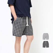 린넨 체크 밴딩 반바지 남녀공용 시원한 쿨 파자마 4부 숏반바지 홈웨어 와이드핏 바캉스 코디 P414