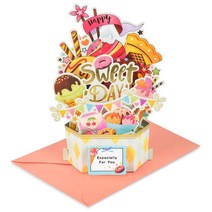 GOMTYEA Happy Sweet Day 아이스크림 도넛 컵케이크 3D 팝업 인사말 카드 메시지 노트 및 봉투 포함 어린이 남성 여성 생일 축하 결혼식 크리스마스 추수감사절, Sweets