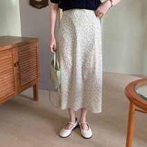 네쥬 여성 봄 여름 가을 뒷밴딩 플라워 패턴 롱스커트