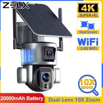 화상회의 줌카메라 방송용캠 4K 8MP 옥외 듀얼 렌즈 태양광 10X 광학 무선 WiFi 감시 범광등 PIR 인체 감지 클라우드 보안 호환용, 7.Camera 4X Zoom 64GB