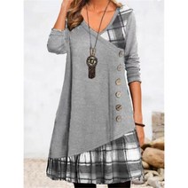 빈티지 긴 소매 V 넥 캐주얼 스티치 의류 버튼 드레스 여성용 우아한 프린트 파티 가을 겨울140432