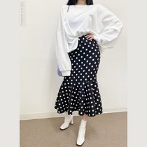 스타루비샵 도트 땡땡이 프릴 허리밴딩 치마 롱 스커트