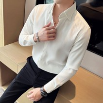 턱시도대여 영국 스타일 가을 새로운 와플 긴팔 셔츠 남성 의류 2022 품질 스윙용품, 하얀, 아시아 2xl 65-72kg