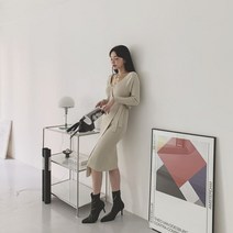 코지 여자 골지 사선 밴딩 브이넥 꾸안꾸 랩스타일 롱원피스