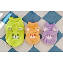 아이유왕왕 애견 네온 하트 곰돌이 후리스 강아지 옷, 연보라