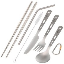 초경량 야외 수저 세트 티타늄 식기 캠핑 포크 스푼 커터 젓가락 마시는 빨대 도매, 03 5pcs Set