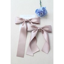 라벤더슈슈 [ 롱테일 하프테일 헤어핀 ] 핑크 베이지 무광 공단 리본핀 (2가지 길이)