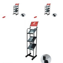 카다로그 스탠드 CDS-403 A4 3단 바퀴추가 책진열대 팜플렛거치대 잡지대, 실버