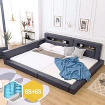 고릴라가구 허그 LED 패밀리침대 [한쪽가드형SS+SS]+독립 폼텍스20매트 포함, 베이지