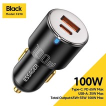 차량고속충전기 에시저 차량용 USB 타입 C 고속 충전기 삼성 호환 노트북 태블릿용 아이폰 14 자동차 QC PD 3.0 100W 급속 충전, 01 100W TypeC With USB, 01 100W TypeC With USB