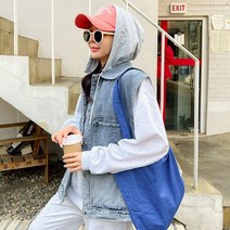 모니 루즈 후드 데님 조끼