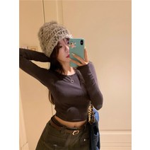 DFMEI 라운드 긴팔 티셔츠 여 가을 슬림핏 이너 숏스킨 레깅스 위에 탑을 입다