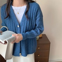 박시 봄가을 여성의류 여자스웨터코디 니트가디건코트 와이드 루즈핏 소프트스타일 겨울 상의 핏아우터 3848018548, M, 디프블루
