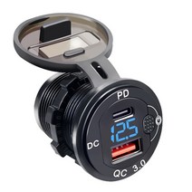 주행충전기 차량 시거잭 충전기 궐련 라이터 소켓 usb 12v-24v qc3.0 선박용 led 전압계로 빠른 충전 전화 충전 오토바이 오토바이, qc3.0 pd 블랙