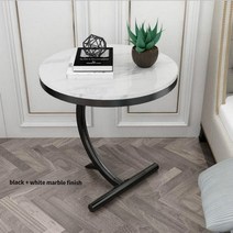 코너테이블 소파사이드테이블 대리석 이동식 베드1인용 원형 테이블 심플, 블랙+화이트