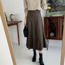 레더 롱 스커트 스판 플레어 A라인 롱치마 가을 치마