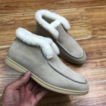 스웨이드 라운드 헤드 발목 부츠 미끄럼 방지 스노우 여성용 보온 로퍼 신발 짧은 플러시 플랫 슈즈 2022 겨울 신상1005005110751807 [QT2023®], 37_CHINA, light gray