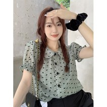 쉬폰 카라 퍼프 셔츠 반팔 리본 여름 보세 블라우스 구김없는 샤랄라 숏 수입 SY