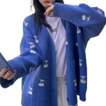 데이홀릭 블루체리 도톰 박시 니트가디건