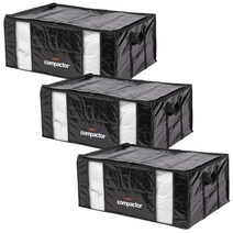 COMPACTOR 3팩 진공 보관 가방 XXL 세미 리지드 폴리프로필렌 + 나일론 밀봉 백 정리함 압축 포함 의류 주방 이사 상자용, Black | PARISIENNE