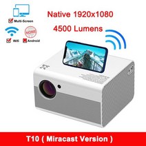 빔프로젝터 Salange T10 풀 HD 1080P 프로젝터 미니 LED Proyector 네이티브 1920x1080 4500 루멘 안드로이, Korea, Miracast Version, AU 플러그, 02 Miracast Version_03 AU 플러그