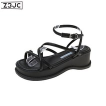 Z3JC 통굽 일자 버클 웨지 힐 플랫 패션 슈즈