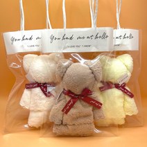 [ 당일배송 ] 곰인형손수건 어린이집 생일답례품 캐릭터수건 베어 곰돌이 핸드타올 귀여운 세면 타월 수건 인형 답례품 선물 개업 욕실 주방 곰돌이포장백 증정, 옐로우