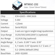 WitMotion-WT901C 9 축 진동 경사계 MPU9250 고 안정성 가속 + 자이로 각도 (XY 0.05 ° 정확도) 디지털, 02 WT901CRS232 Standard