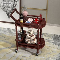 주방왜건 원목 다층 구루마 호텔 음식카트 가정용 손수레 이동식 사이드 카트 바퀴 수납 선반, 브라운 (사일런트 휠)