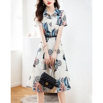 미미앤느 여성 카라넥 중년 비치룩 마린룩 여름 반팔 바다 시원한 미디원피스 a2801