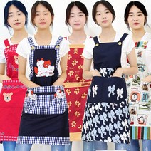 국산 옥스포드면100% H형 캐릭터앞치마 10종 카페 바리스타 업소용 주방 미용 예쁜앞치마, 체크곰앞치마, 레드