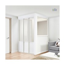 [솔리에] [비밀가격] ㄱ자 3연동 파티션형 슬림도어 중문(고시형/1200~1500mm), 색상:화이트 / 유리:브론즈