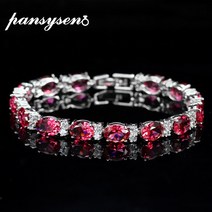 PANSYSEN 100% 진짜 925 스털링 실버 루비 보석 팔찌 여성을위한 패션 파인 쥬얼리 매력 팔찌 파티 웨딩 선물|팔찌 & 뱅글|