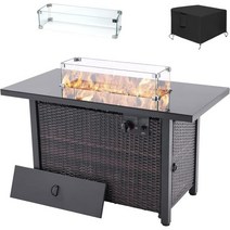 43인치 프로판 가스 난로 테이블 50 000 BTU 자동 점화 PE 고리버들 가스 난로 테이블 유리 윈드 가드 방수 커버 안뜰 테라스 정원용 CAS 인증., 43인치 위커