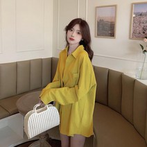 가을 롱 솔리드 무지 소매 셔츠 여성 디자인감각 보이핏 볼륨 와이드 루즈핏 얇은 레쉬 상의